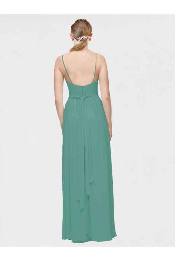 Rouched V-Neckline and Spaghetti Straps Long Chiffon Bridesmaid Dress Brisbane