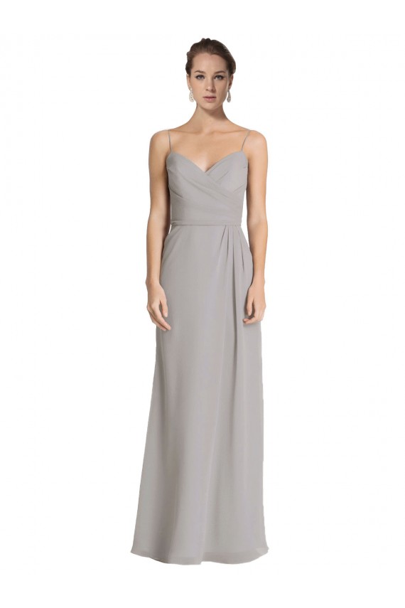Long Chiffon A-Line Bridesmaid Dress with Criss-Cross Draped Bodice Brisbane