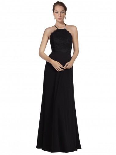 Lace Halter Neckline Chiffon A-Line Bridesmaid Dress with Sheer Back Brisbane