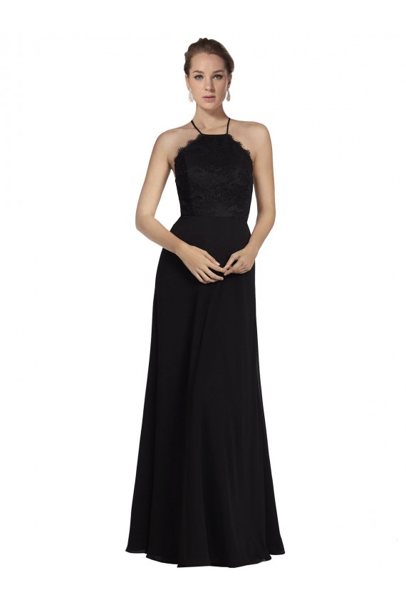 Lace Halter Neckline Chiffon A-Line Bridesmaid Dress with Sheer Back Brisbane