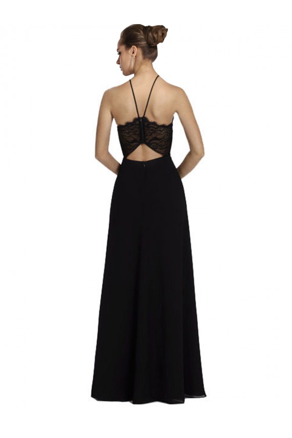 Lace Halter Neckline Chiffon A-Line Bridesmaid Dress with Sheer Back Brisbane