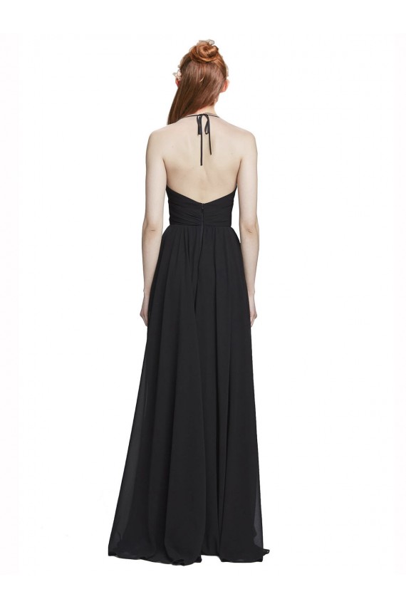 Halter Chiffon Bridesmaid Dress with V-Neckline and Criss Cross Waist Brisbane