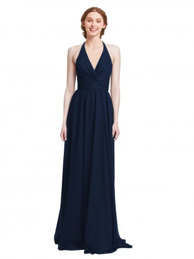 Halter Chiffon Bridesmaid Dress with V-Neckline and Criss Cross Waist Brisbane