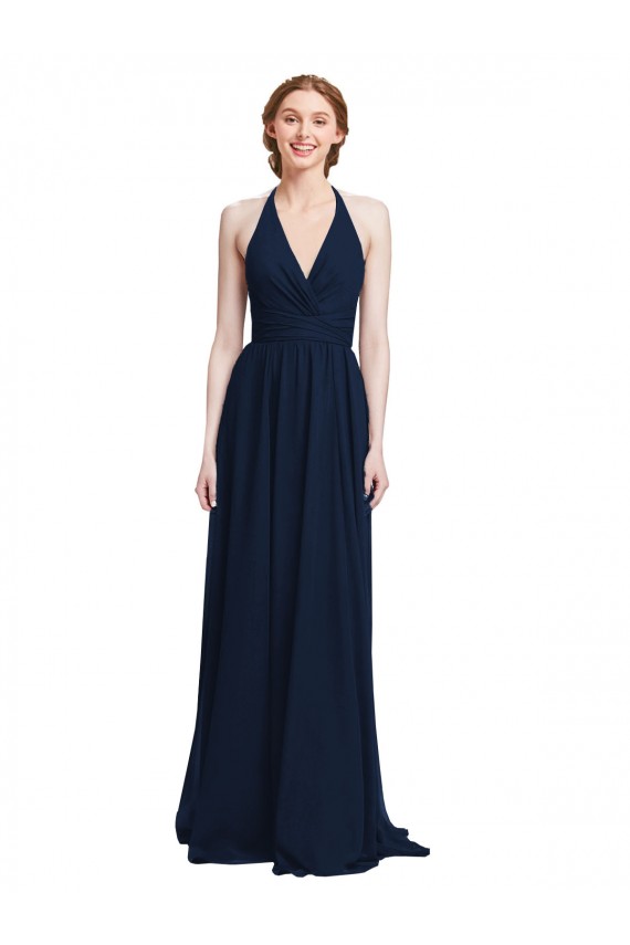 Halter Chiffon Bridesmaid Dress with V-Neckline and Criss Cross Waist Brisbane