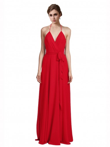V-Neck Spaghetti Halter Strap Chiffon Bridesmaid Dress Brisbane