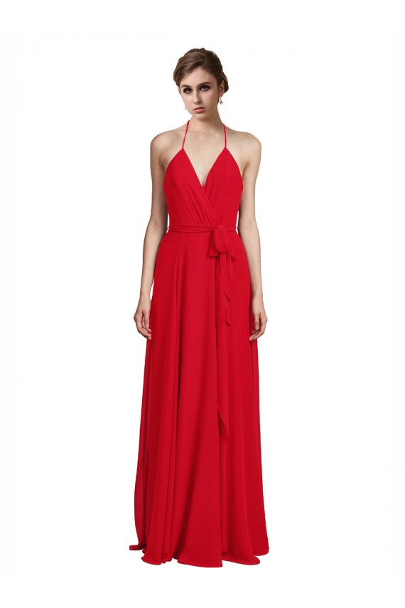 V-Neck Spaghetti Halter Strap Chiffon Bridesmaid Dress Brisbane