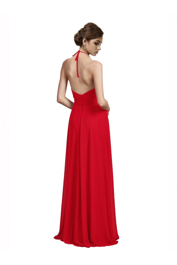 V-Neck Spaghetti Halter Strap Chiffon Bridesmaid Dress Brisbane