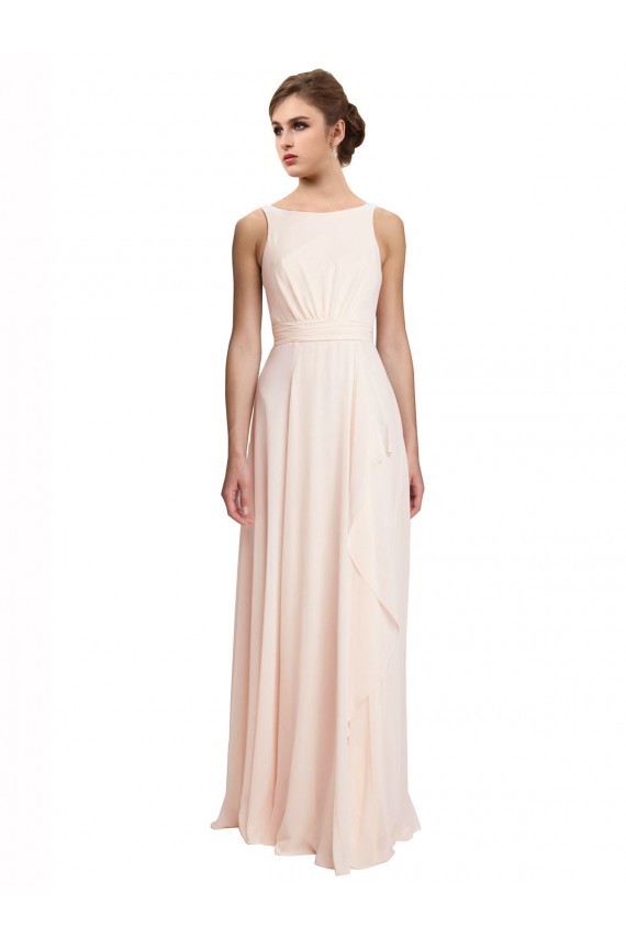 High Neck Chiffon Bridesmaid Dress with Deep V-Back and Cascading Skirt Brisbane