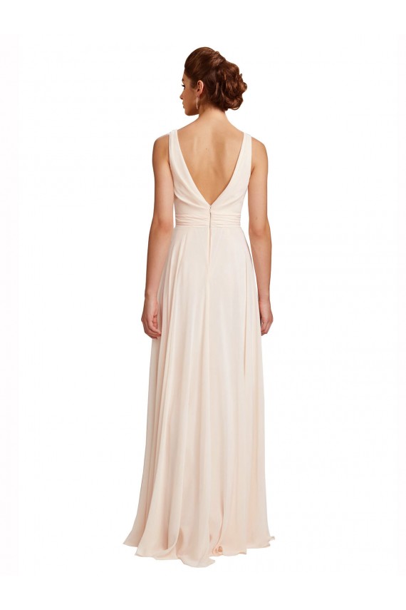High Neck Chiffon Bridesmaid Dress with Deep V-Back and Cascading Skirt Brisbane