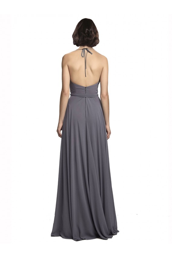 Spaghetti Strap Long Chiffon Bridesmaids Dress with Halter Cowl Neck Brisbane