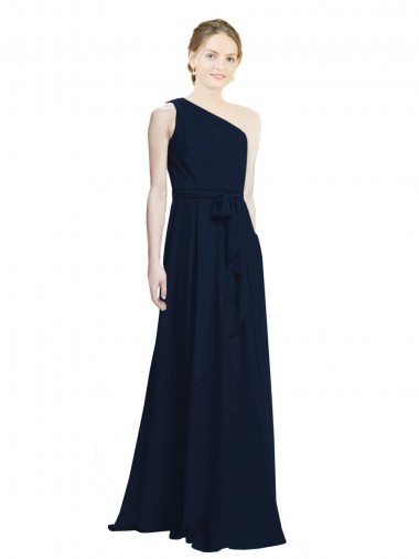 Long Chiffon Bridesmaid Dress with One Shoulder Neckline And Belt Brisbane
