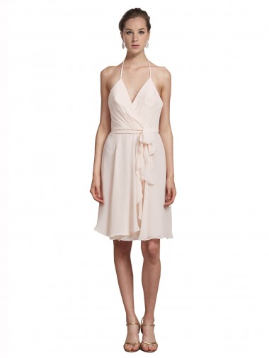 Short Knee Length Wrap Chiffon Halter Bridesmaids Dress Brisbane