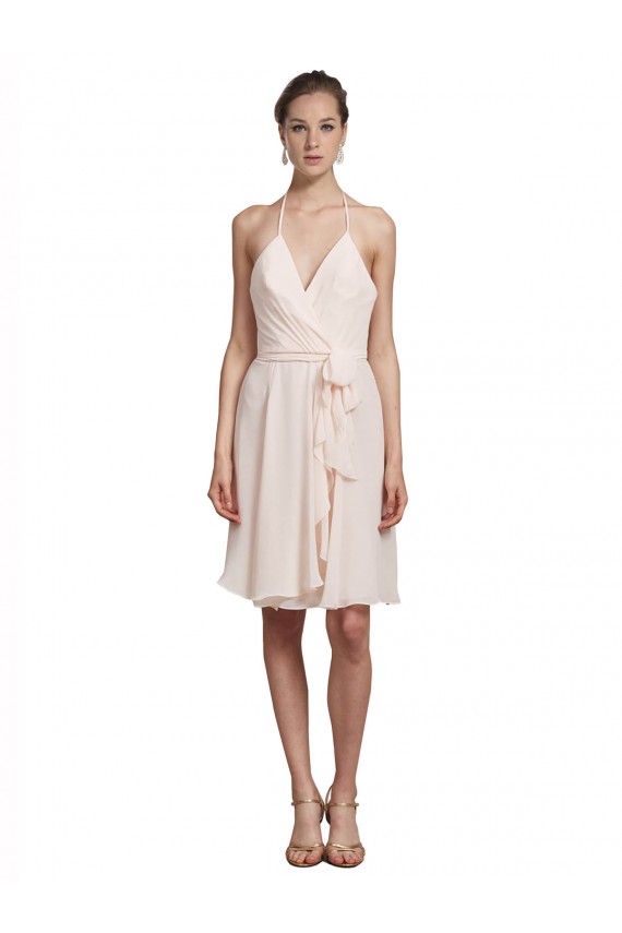 Short Knee Length Wrap Chiffon Halter Bridesmaids Dress Brisbane