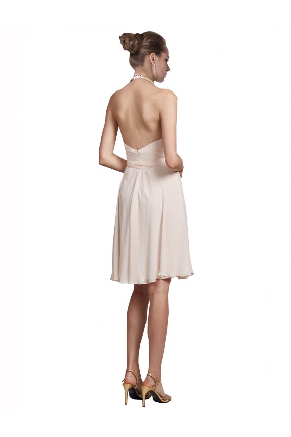 Short Knee Length Wrap Chiffon Halter Bridesmaids Dress Brisbane
