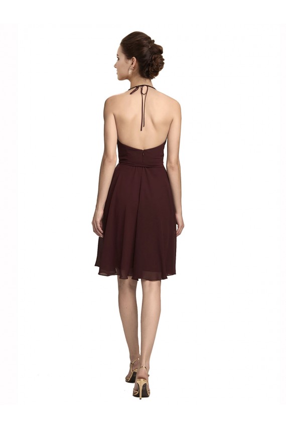 Short Knee Length Chiffon Bridesmaids Dress with Halter Cowl Neck Brisbane