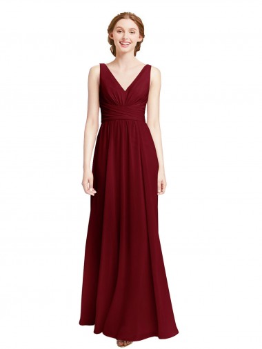 Long Chiffon V-Neck Bridesmaids Dress with Double Strap Brisbane