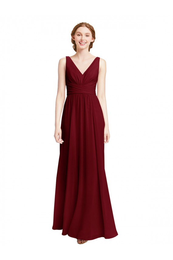 Long Chiffon V-Neck Bridesmaids Dress with Double Strap Brisbane