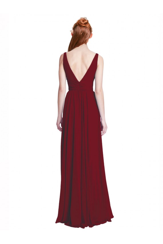 Long Chiffon V-Neck Bridesmaids Dress with Double Strap Brisbane