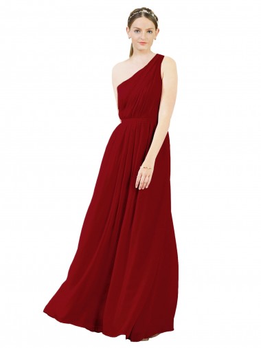 Draped One Shoulder Long Floor Length Chiffon Bridesmaid Dress Brisbane