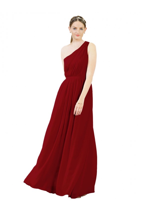 Draped One Shoulder Long Floor Length Chiffon Bridesmaid Dress Brisbane