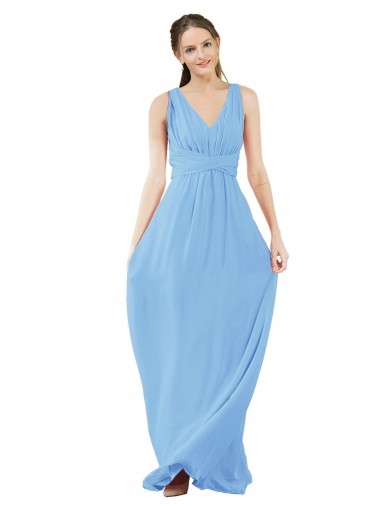 Long V-Neckline Chiffon Bridesmaid Dress with Twisted Waist Brisbane