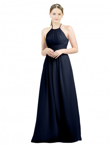 Halter High Neck Long Chiffon Bridesmaid Dress with Open Back Brisbane