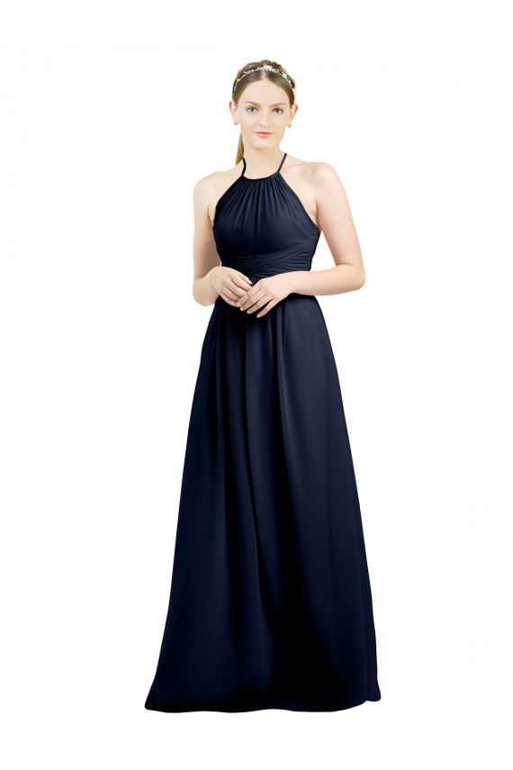 Halter High Neck Long Chiffon Bridesmaid Dress with Open Back Brisbane
