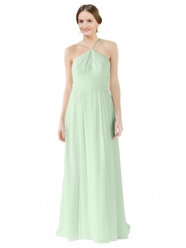 Front halter Neckline and Deep Back Long Chiffon Bridesmaid Dress Brisbane