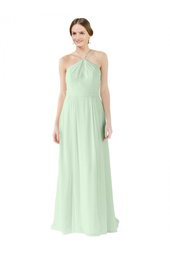 Front halter Neckline and Deep Back Long Chiffon Bridesmaid Dress Brisbane