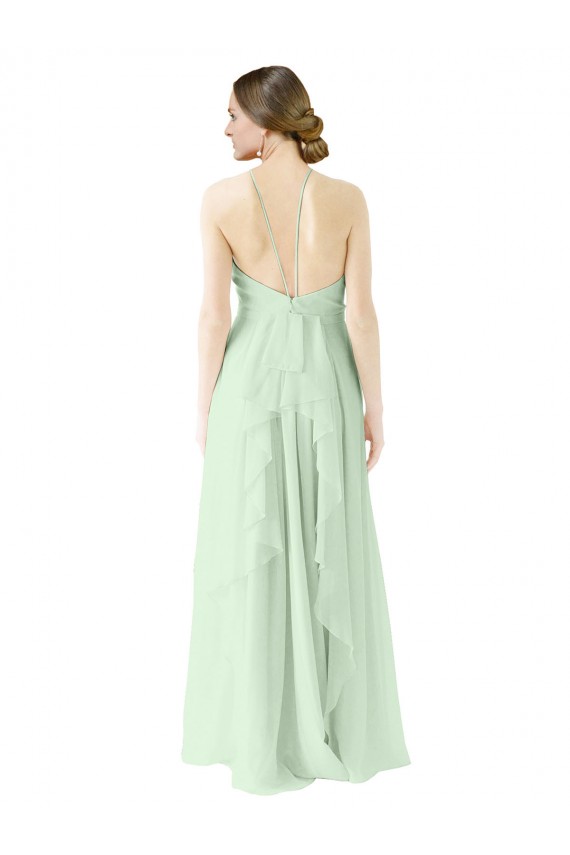 Front halter Neckline and Deep Back Long Chiffon Bridesmaid Dress Brisbane
