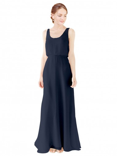 Scoop Neckline Fitted Long Chiffon Bridesmaid Dress Open Back Brisbane