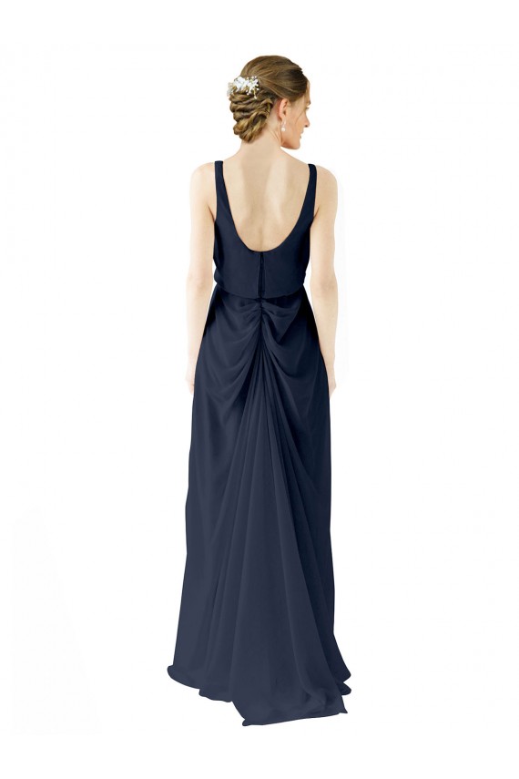 Scoop Neckline Fitted Long Chiffon Bridesmaid Dress Open Back Brisbane