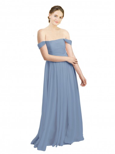 Long Floor Length Chiffon Bridesmaid Dress with Fluttering Off the Shoulder Straps Brisbane