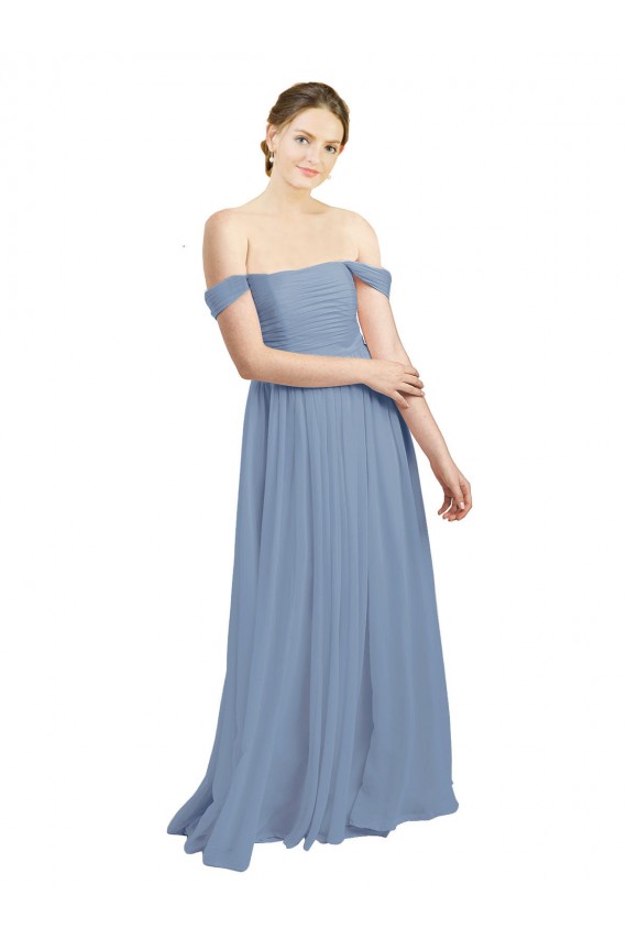 Long Floor Length Chiffon Bridesmaid Dress with Fluttering Off the Shoulder Straps Brisbane