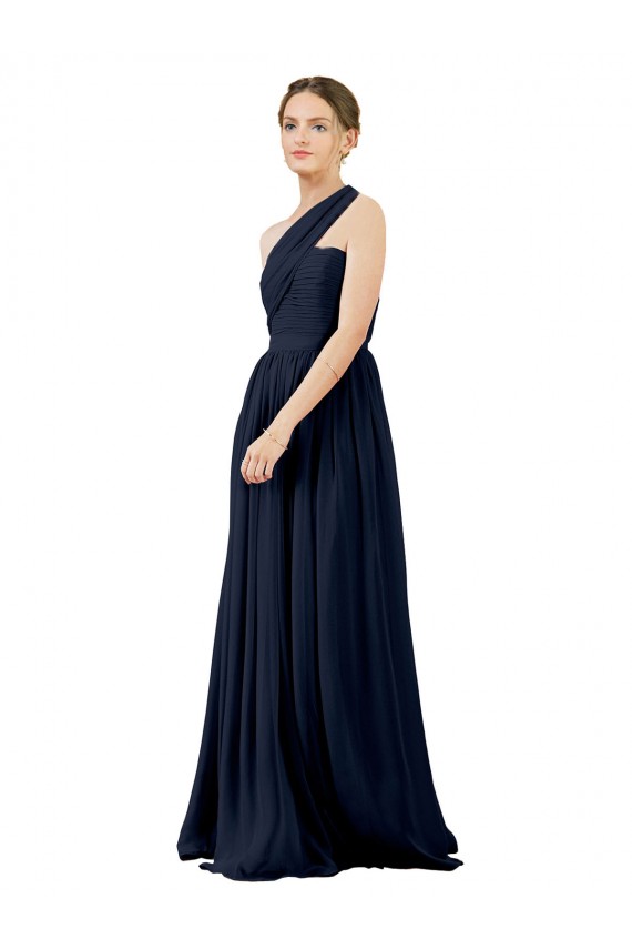 Draped One Shoulder Strapless Chiffon Bridesmaid Dress Brisbane