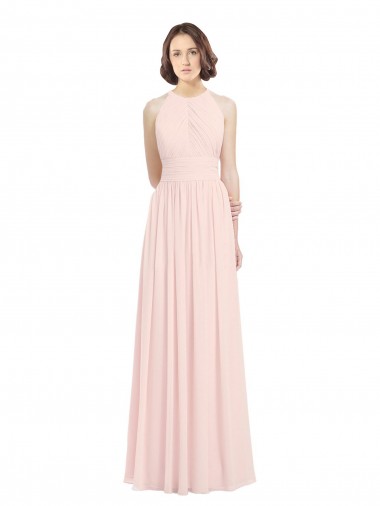 Sleeveless Chiffon High Neck Bridesmaid Dress with Diagonal Pleats Brisbane