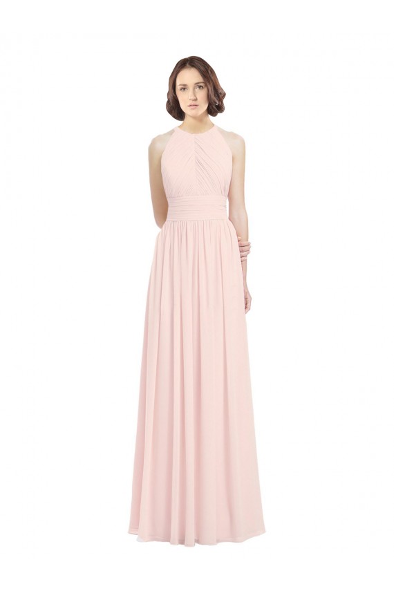 Sleeveless Chiffon High Neck Bridesmaid Dress with Diagonal Pleats Brisbane