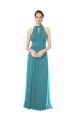 Ruched Long Chiffon Halter Bridesmaid Dress with Tie Back and Tails Brisbane