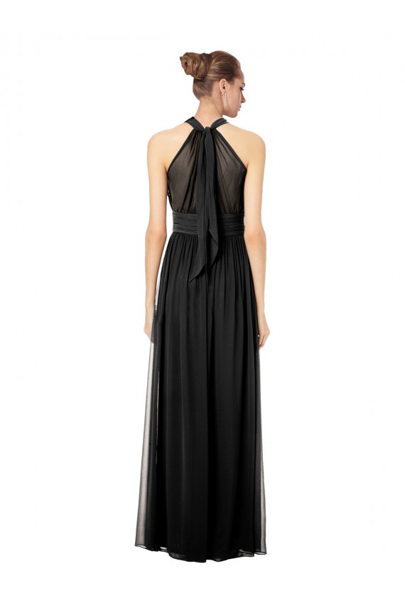 Ruched Long Chiffon Halter Bridesmaid Dress with Tie Back and Tails Brisbane