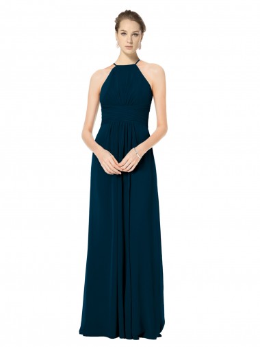 Spaghetti Strap Long Chiffon Halter A-Line Bridesmaid Dress Brisbane