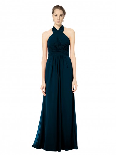 Keyhole Back Long Chiffon Halter Dress with Halter Straps Cross Neck Brisbane