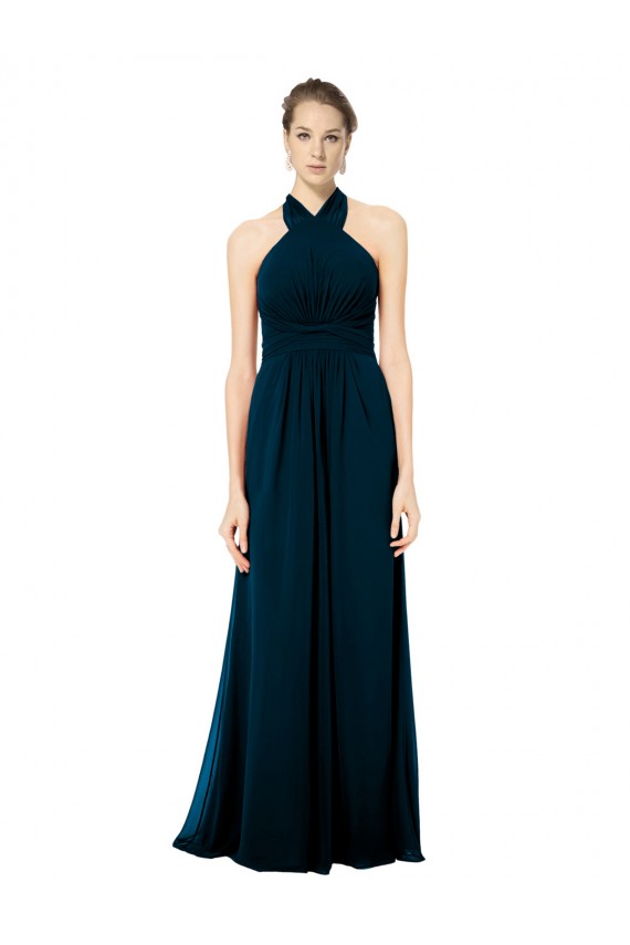 Keyhole Back Long Chiffon Halter Dress with Halter Straps Cross Neck Brisbane
