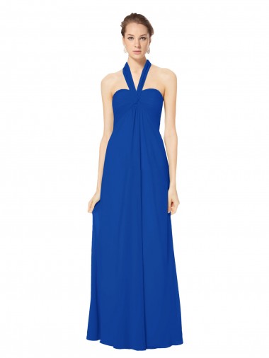 Sleeveless Long Chiffon Empire Gown with Pleated Halter Straps Brisbane