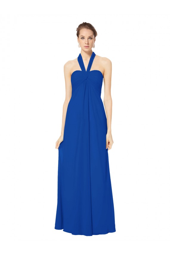 Sleeveless Long Chiffon Empire Gown with Pleated Halter Straps Brisbane