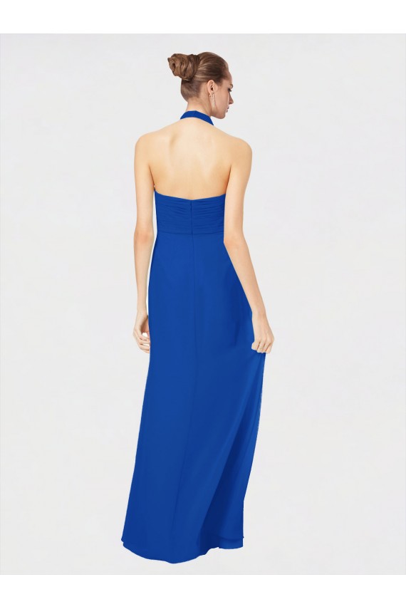 Sleeveless Long Chiffon Empire Gown with Pleated Halter Straps Brisbane