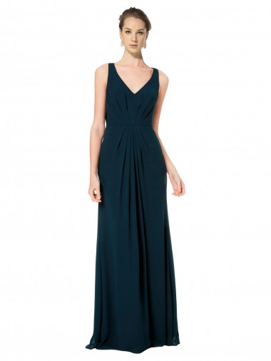 Long Chiffon V-Neck Sleeveless Bridesmaid Dress with Large Keyhole Back Brisbane