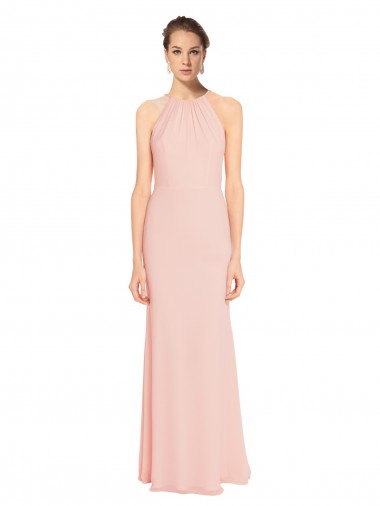 High Neck Long Chiffon Halter Bridesmaid Dress with Drape Chiffon Overlay Brisbane