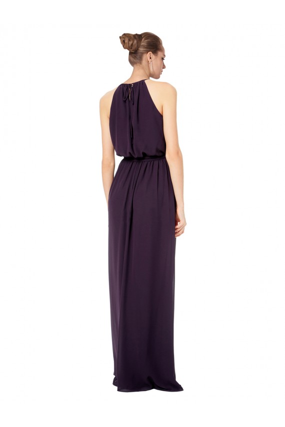 High Neck Long Chiffon Halter Bridesmaid Dress with Drape Chiffon Overlay Brisbane