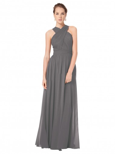 Long Chiffon Halter Bridesmaid Dress Keyhole Back Brisbane