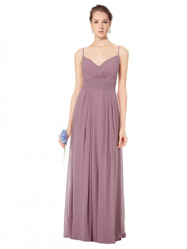 V-Neck Spaghetti Strap Open Back Long Chiffon Bridesmaid Dress Brisbane